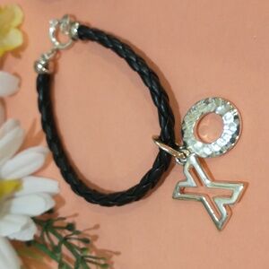 Black Braided Cord Bracelet with Silver XO Charms